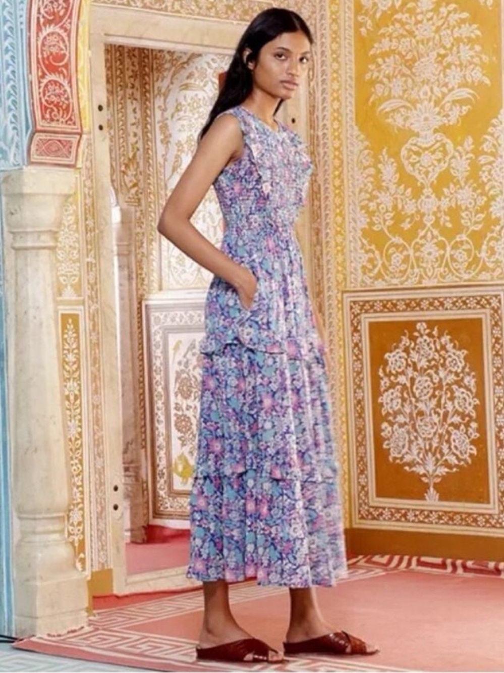 Banjanan Iris Smocked Floral-Print Maxi Dress